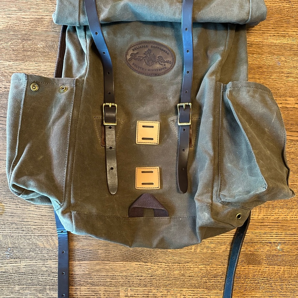 Rugged Olive Green Backpack with Leather Straps